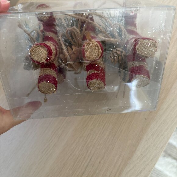 Rustic Burlap Candy Cane Ornaments  Shatterproof Pinecone Bow Accents  24 Total - Picture 5 of 5